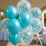 Teal Turquoise Balloons with Confetti for Birthday Engagement & Party Decor