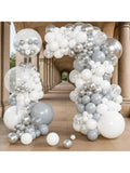 145PCS Silver White Garland Kit With Confetti Balloons For Wedding & Shower
