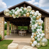 137PCS Sage Green Balloon Garland Kit with White Gold Confetti for Parties