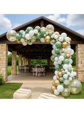 137PCS Sage Green Balloon Garland Kit with White Gold Confetti for Parties