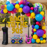 101-Piece 90s Party Set with Disco Ball, Boom Box, Guitar & Balloons
