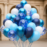 100-Pc Blue and White Metallic Balloon Set with Navy Pastel Pearl and Confetti