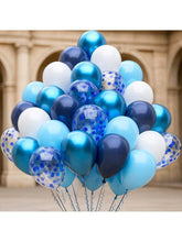 100-Pc Blue and White Metallic Balloon Set with Navy Pastel Pearl and Confetti