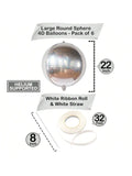 6-Pack 22-Inch Silver Disco Balloons Iridescent Holographic NYE Decorations