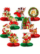10pcs Vintage Christmas Honeycomb Centerpieces with 3D Santa & Snowman Decor