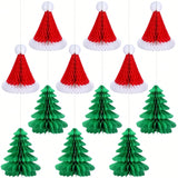 12 Pack 11.8" Christmas Honeycomb Paper Trees – Green & Red Tissue Paper Decorations, Saint Hat Ornaments, Holiday Party Supplies & Table Centerpieces -