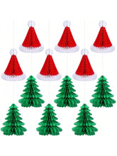12 Pack 11.8" Christmas Honeycomb Paper Trees – Green & Red Tissue Paper Decorations, Saint Hat Ornaments, Holiday Party Supplies & Table Centerpieces -