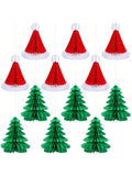12 Pack 11.8" Christmas Honeycomb Paper Trees – Green & Red Tissue Paper Decorations, Saint Hat Ornaments, Holiday Party Supplies & Table Centerpieces -