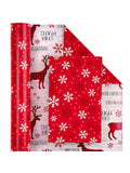 Reversible Christmas Wrapping Paper Roll 17x33ft Red White Reindeer & Snowflake Designs