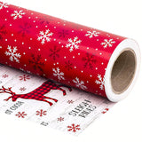 Reversible Christmas Wrapping Paper Roll 17x33ft Red White Reindeer & Snowflake Designs