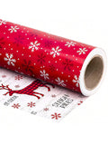 Reversible Christmas Wrapping Paper Roll 17x33ft Red White Reindeer & Snowflake Designs