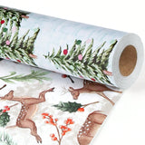 Reversible Christmas Wrapping Paper 17x33 with Doe, Floral & Tree Designs