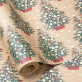 Kraft Christmas Wrapping Paper Roll 17x16.4ft with Gold Foil Tree Design for Gifts