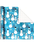 3 Rolls Blue Foil Christmas Wrapping Paper 60 Sq Ft Snowmen Snowflakes Trees