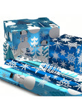 3 Rolls Blue Foil Christmas Wrapping Paper 60 Sq Ft Snowmen Snowflakes Trees