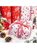 Reversible Christmas Wrapping Paper 17x32.8 Red White Santa Reindeer Snowflake
