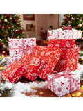Reversible Christmas Wrapping Paper 17x32.8 Red White Santa Reindeer Snowflake