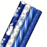 Image Arts Blue Christmas Wrapping Paper 4 Rolls Snowmen Snowflakes Stripes