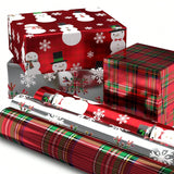 3 Rolls Foil Christmas Wrapping Paper 60 Sq Ft Plaid Snowflakes Snowmen