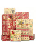 Brown Kraft Christmas Wrapping Paper Set 5 Sheets with Holiday Designs 19.7x25.6