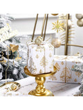 3D Kraft Christmas Wrapping Paper Mini Roll Gold White Tree Design