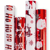 4 Rolls Of Red & White Christmas Wrapping Paper With Metallic Foil Shine, Featuring Festive Elements; 30"X10' Per Roll. Perfect For Holiday Gifting,