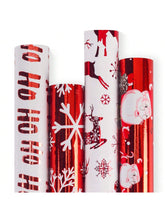 4 Rolls Of Red & White Christmas Wrapping Paper With Metallic Foil Shine, Featuring Festive Elements; 30"X10' Per Roll. Perfect For Holiday Gifting,