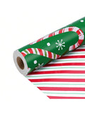 Reversible Green Christmas Wrapping Paper Candy Cane Red Stripes 17x33