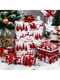 3 Rolls Christmas Wrapping Paper Red Check with Snowflakes and Reindeer 17x120in