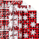 3 Rolls Christmas Wrapping Paper Red Check with Snowflakes and Reindeer 17x120in