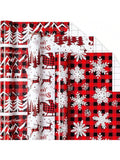 3 Rolls Christmas Wrapping Paper Red Check with Snowflakes and Reindeer 17x120in