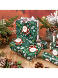 Christmas Green Wrapping Paper Roll Santa Pine Leaf 17x32.8ft
