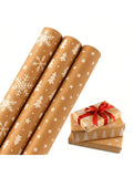 3-Pack Christmas Wrapping Paper Rolls 17x120in Brown Kraft Snowflakes & Stars