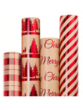 30 Inch Christmas Wrapping Paper Jumbo Rolls Brown With Red Vintage Pattern Set Of 4 Rolls Each 30 Inch X 10 Feet Holiday Gift Wrap,
