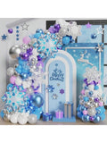 Winter Wonderland Snowflake Balloon Arch Kit with Blue Purple Silver & Clear Balloons