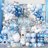 125PCS Winter Wonderland Balloon Arch Kit with Blue White Snowflake Foils