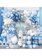 125PCS Winter Wonderland Balloon Arch Kit with Blue White Snowflake Foils