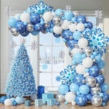 129pcs Winter Wonderland Balloon Arch Kit with White Blue Silver Snowflake Balloons