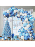 129pcs Winter Wonderland Balloon Arch Kit with White Blue Silver Snowflake Balloons