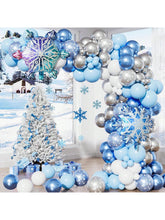 132pcs Snowflake Balloon Arch Kit with Blue Silver White Balloons for Winter Party
