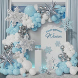 141PCS Blue White Snowflake Balloon Garland for Winter and Party Decor