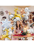 124PCS Snowflake Balloon Garland Kit with Silver White Gold Star and Reindeer Balloons
