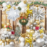 124PCS Snowflake Balloon Garland Kit with Silver White Gold Star and Reindeer Balloons