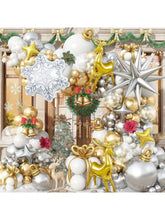124PCS Snowflake Balloon Garland Kit with Silver White Gold Star and Reindeer Balloons