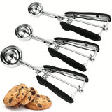 3-Piece Stainless Steel Ice Cream and Cookie Scoop Set Non-Slip Grip