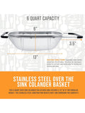 6Qt Stainless Steel Collapsible Colander Fine Mesh Expandable Handles