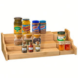 3-Tier Expandable Bamboo Spice Rack Yellow for Kitchen Cabinet Organization