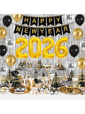 New Year's Eve 2026 Party Supplies Including Decorations, Banner, Balloons, Hats, Glasses, Tiaras, Noisemakers, Fringe Curtains, And Photo Props-