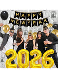 New Year's Eve 2026 Party Supplies Including Decorations, Banner, Balloons, Hats, Glasses, Tiaras, Noisemakers, Fringe Curtains, And Photo Props-