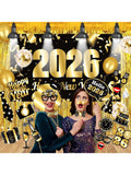 40-Piece 2026 New Year's Eve Décor Set With Black And Gold Backdrop, Balloons, Photo Booth Props And Foil Hanging Curtains For Festive Party Celebrations -